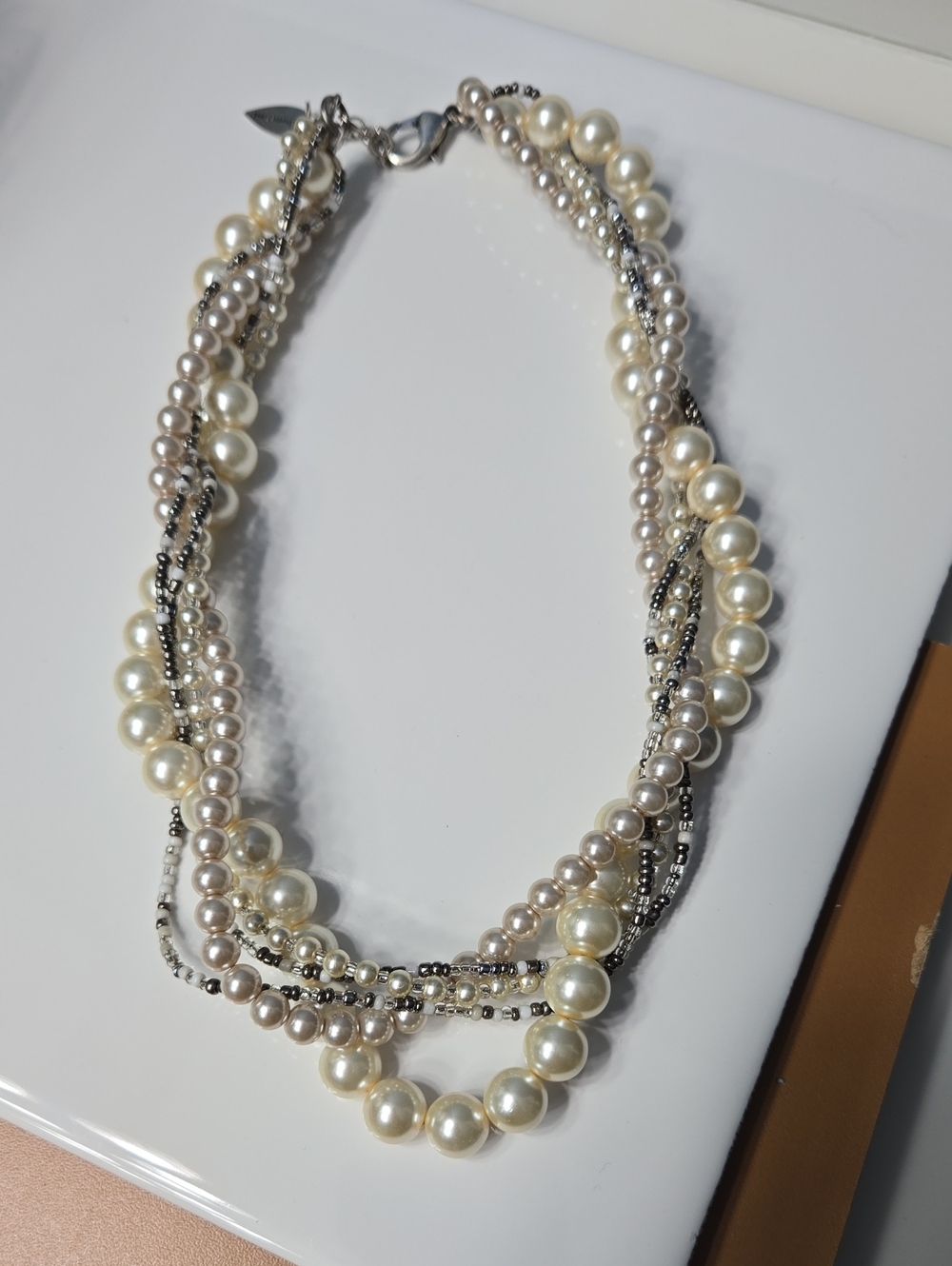 Coldwater Creek Multi-Strand Pearl and Bead Necklace in Cream and Silver